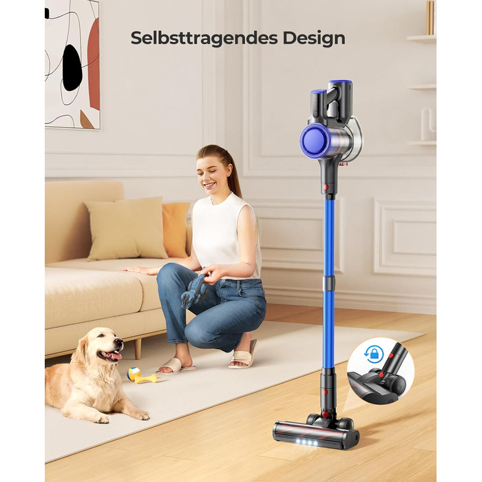 Бездротовий пилосос Fieety 550W з акумулятором, 45000Pa, 60 хвилин роботи, 6-в-1, тихий, з арома-пластиною, для твердих поверхонь, килимів та шерсті тварин