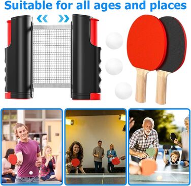 HOMURY Набір для пінг-понгу: 2 ракетки, сітка, 3 м'ячі, сумка, для гри в приміщенні та на вулиці, дитячий та дорослий