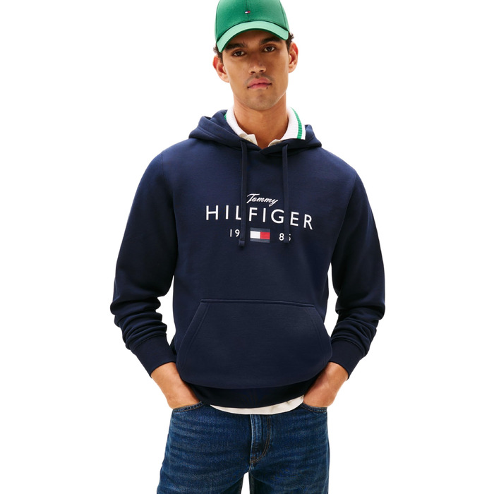 Чоловічий худі Tommy Hilfiger Brand Love Big Hilfiger з капюшоном, синій (Desert Sky), розмір M, артикул MW0MW41427