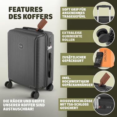 Чемодан ручної об'єм 55x40x20 см з телескопічною ручкою, ABS, з TSA-замком, чорний