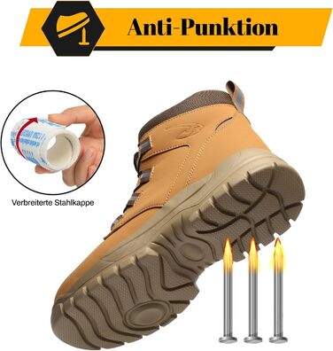 Черевики безпеки унісекс водовідштовхувальні, робочі черевики з високим підйомом, антиковзаючі, легкі, зі сталевим підноском та застібкою на поворотному затворі (39 EU, помаранчевий)