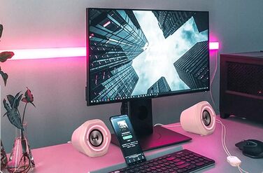 Edifier G2000 Bluetooth ігрова колонка з RGB-підсвічуванням та 3 режимами звучання. Підтримка Bluetooth, USB та 3.5mm аудіороз'єм. (Рожевий)