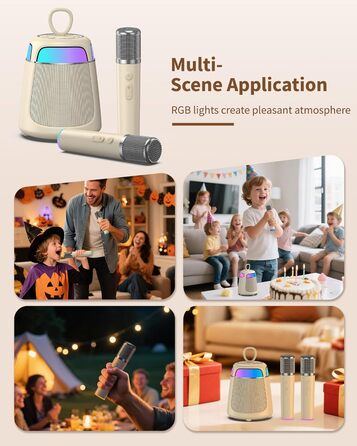 Караоке машина з 2 мікрофонами, Bluetooth, LED-підсвітка, 5 ефектів голосу, для дітей та сім'ї