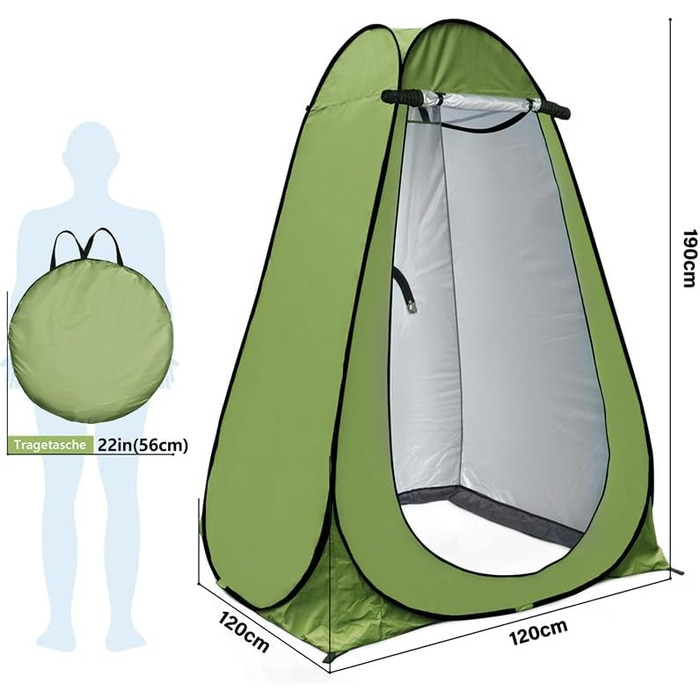 Намет для душу та туалету намет-розкладачка 2-4 особи, армійний колір, для кемпінгу, відпочинку на природі, пляжу, з сумкою та аксесуарами