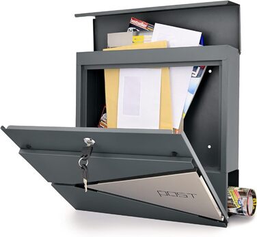 Поштовий ящик Verda з газетницею, нержавіюча сталь, антрацит, 2 ключі - дизайнерський настінний поштовий ящик з прихованим замком