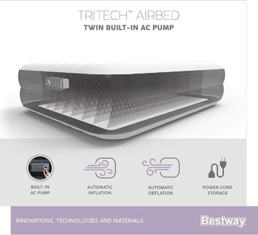 Надувне ліжко Bestway Aeroluxe, чорне, 203 x 152 x 46 см, Double, з вбудованим електронасосом