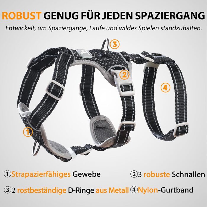 Шлейка для собак Huntboo, анти-витік, для панічних собак, світловідбиваюча, регульована, легка, чорна, розмір S, 1 шт.