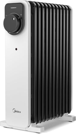Електричний масляний радіатор Midea 2000W з 11 ребрами, 3 режими нагріву, термостат, захист від перекидання та перегріву, тихий, для дому та офісу