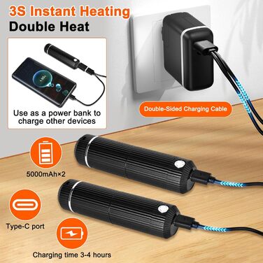Електричний грієчка для рук, багаторазовий, 2 шт., 10000mAh, USB, магнітний дизайн, для зими, подарунок, чорний