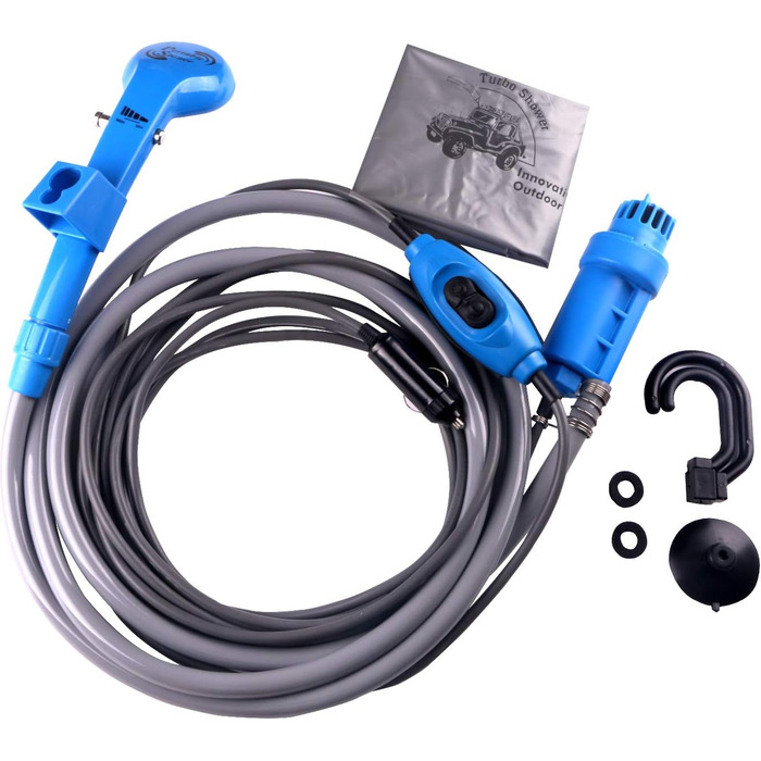 12V Cigarette Lighter Socket Outdoor Camping Shower with Submersible Pump for Car, Vehicle, Motorhome, Caravan, RV, Blue
