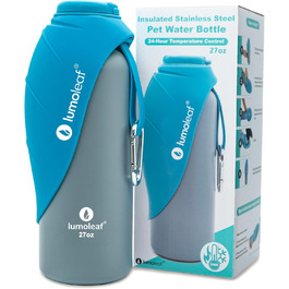 LumoLeaf Stainless Steel Insulated Water Bottle for Dogs - 800ml, Keeps Water Cold or Warm for Hours, Durable & Portable for Travel, Wide Mouth for Easy Filling & Cleaning