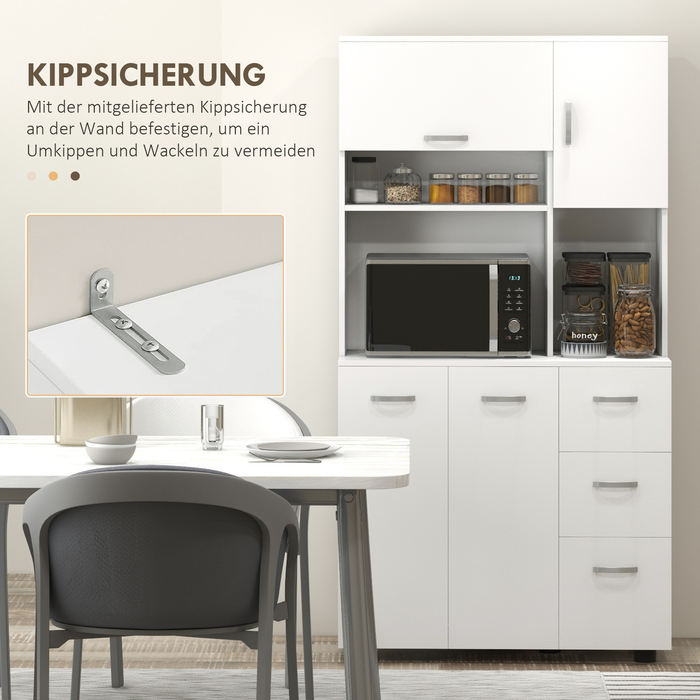 HOMCOM Freestanding Kitchen Cabinet, 89 x 39.5 x 168 cm, Modern White Buffet Cabinet
