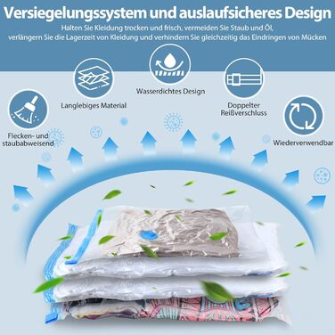 Kissleaf Vacuum Bags for Clothes and Bedding with Electric Pump, 15 Pieces, Travel, Quick Air Extraction, Space-Saving, Dust and Waterproof, Plus Size for More Compression