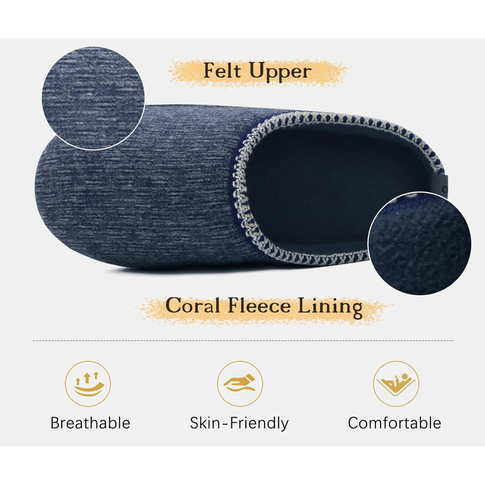 COFACE Чоловічі пантолети з м'якою піною Memory Foam, зручні шльопанці для дому та вулиці (Темно-синій, 47 EU)