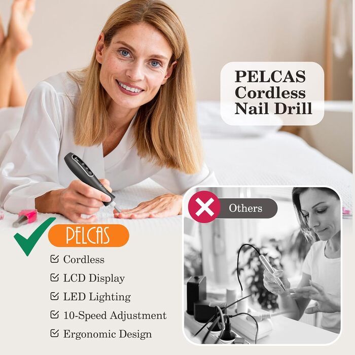 Електричний набір для манікюру PELCAS з LCD екраном: професійний шліфувальник нігтів для людей та домашніх тварин