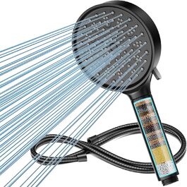 Фільтр для душу Cobbe з шлангом, душова лійка високого тиску з 6 режимами, економна душова лійка з шлангом, ручна лійка з фільтром від накипу для жорсткої води, хлору, чорного кольору