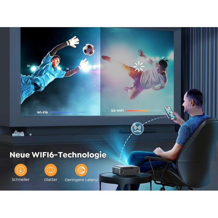 YABER Проектор для домашнього кінотеатру, 1080P Full HD, підтримка 4K, автофокус, корекція Keystone, WiFi 6, Bluetooth, портативний, для смартфона/Fire TV Stick/PS5