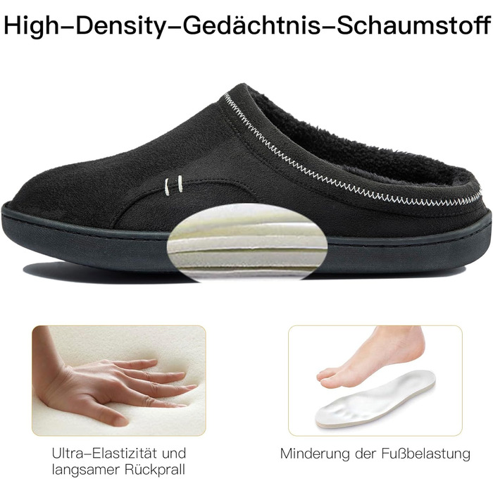 Чоловічі халапи з піною Memory Foam, теплі зимові халапи, шкарпетки-слайдери з неслизькою гумовою підошвою для дому та вулиці (45/46 EU, Чорний)