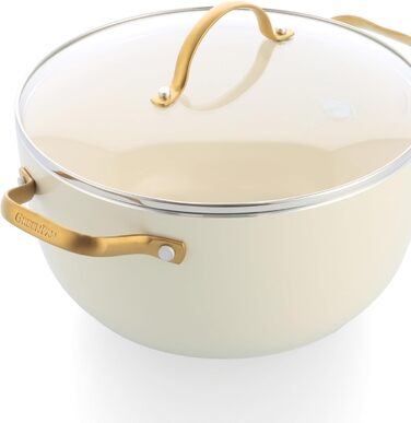 Набір посуду GreenPan Reserve з нержавіючою сталлю Hartelox, 10 предметів, з антипригарним покриттям, для індукційних плит, сумісний з духовкою, безпечний, кремовий