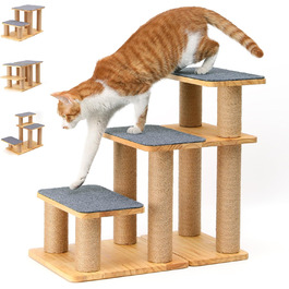 Сходинки для собак FUKUMARU, 3 сходинки, з натурального дерева та джуту, регульована висота 18-51 см, вантажопідйомність до 90 кг, знімний м'який килимок, 6 варіантів комбінації кольорів, підходить для котів та собак