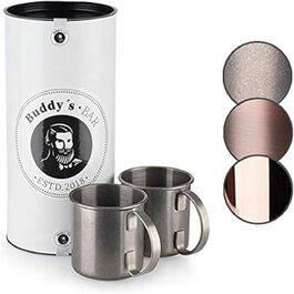 Moscow Mule - 2 x 500 ml Cocktail Glasses, 27 cm Bar Spoon, 5cl Jigger & Black Lime Squeezer, Food-Grade, Cocktail Glass Set including Gift Box, (Antique Stainless Steel, 2 Pieces (1 Pack))