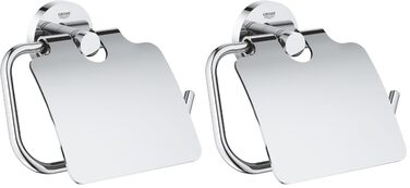 Тримач для туалетного паперу GROHE Essentials, хромований, круглий, з кришкою (набір 2 шт.), монтаж без свердління, арт. 40367001