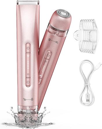 Електричний пристрій для видалення волосся Lady Shaver 2-в-1: електробритва та тример для бікіні. Безболісне видалення волосся для обличчя, тіла, ніг, рук та зони бікіні. IPX7 водонепроникний, рожевий колір.