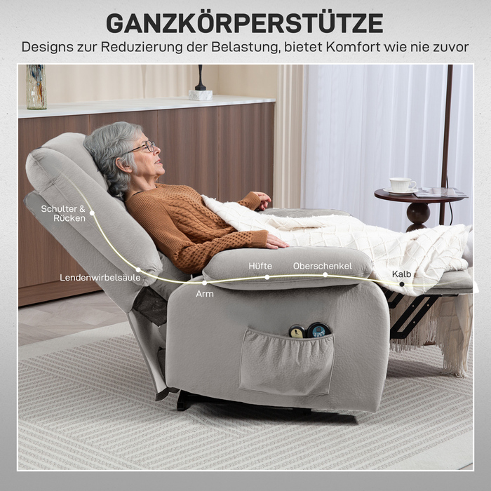 HOMCOM Power Lift Recliner Chair with Power Lift, TV Recliner with Vibration Massage, Reclining Function, Massage Chair with Heat, Footrest, Side Pocket, Timer, Light Grey | Aosom