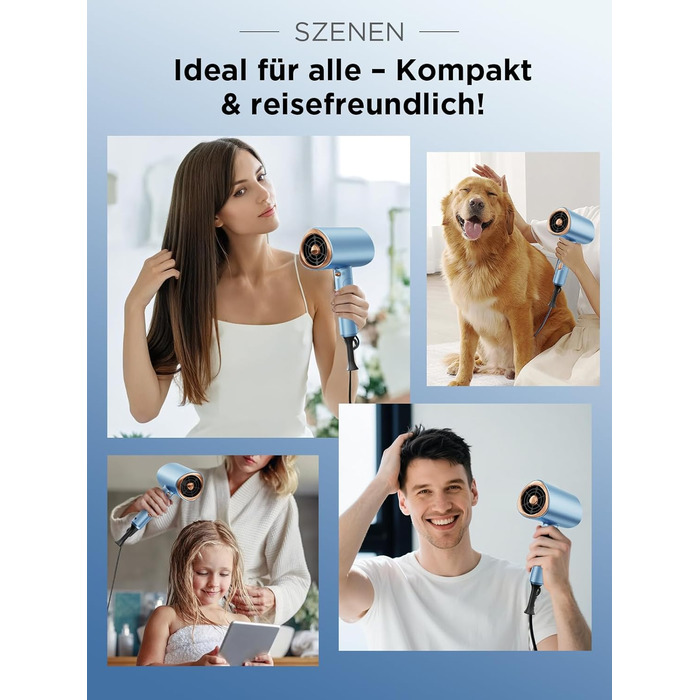 Складаний фен з іонізацією 2000 Вт, професійний, швидко сушильний, 2 швидкості, 3 режими нагріву, холодний струмінь, дифузор, концентратор, гребінці для укладки, для чоловіків та жінок, у подорожі