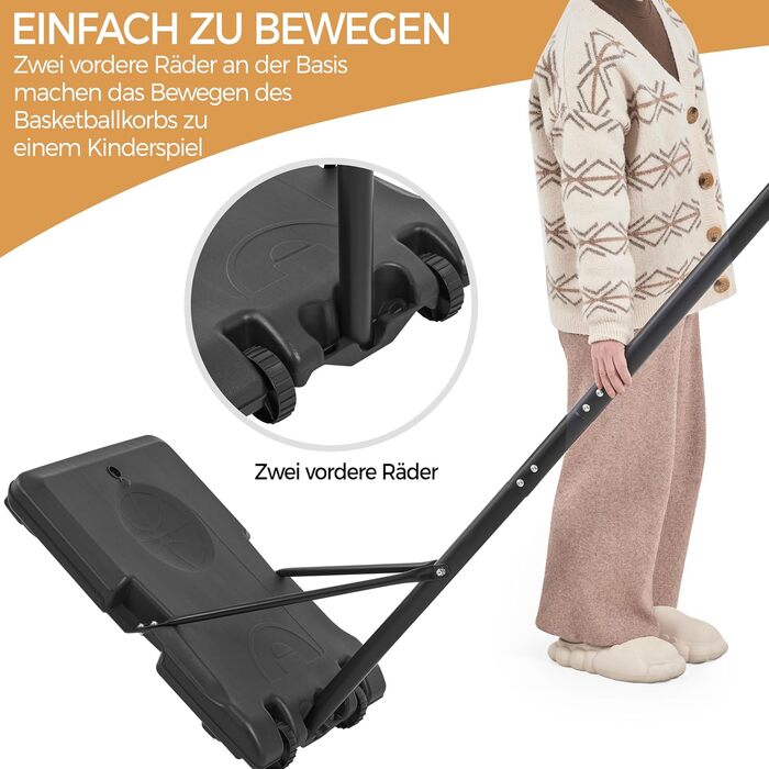 Yaheetech Adjustable Height Basketball Stand with Wheels - Mobile Basketball Hoop, Water or Sand Fillable, Indoor/Outdoor Basketball System - 226.5cm - 256.5cm
