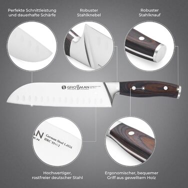 Ніж кухонний Grossman 110EP Santoku 29 см з нержавіючої сталі з ергономічною ручкою