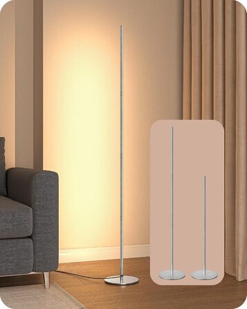 LED торшер Edishine 2 шт. з диммуванням, тепле світло 3000K, регулювання висоти 146 см, з функцією пам'яті, для вітальні, спальні, офісу (срібний)