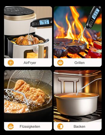 Термометр для м'яса Babacom з миттєвою індикацією та двома зондами, термометр для запікання з налаштуванням тривоги та калібруванням, термометр для гриля для кухні, духовки, цукру, рідин, BBQ, чорний