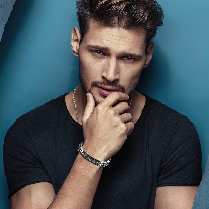 Чоловічий браслет JewelryWe з кулоном-хрестом, англійська Біблія, молитовний, з нержавіючої сталі, ланцюжок, подарунок для чоловіків (чорний/сріблястий)