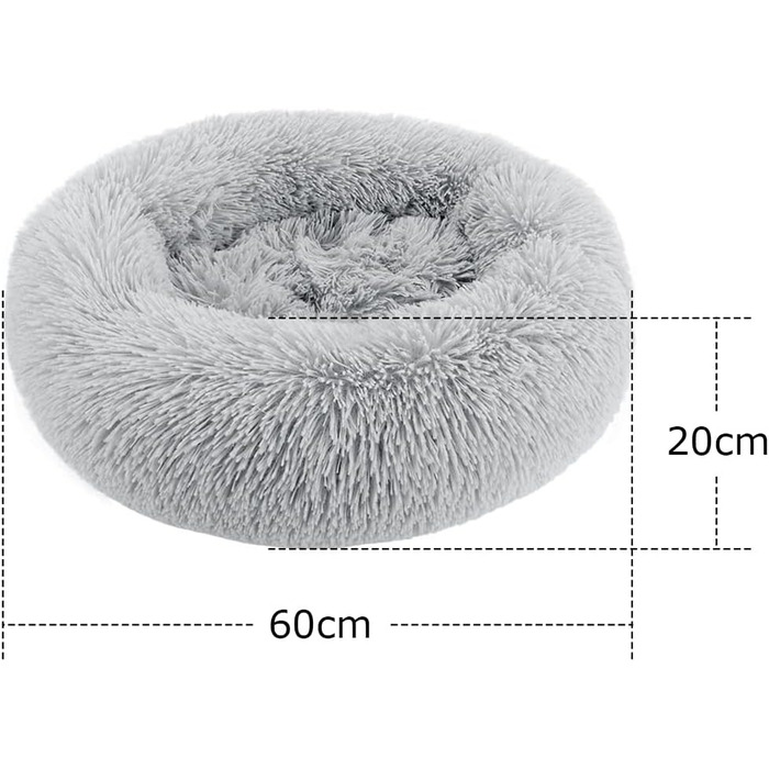 М'яке ліжко для котів та собак: кругле, плюшеве, миється, 70см/60см, білий/світло-сірий