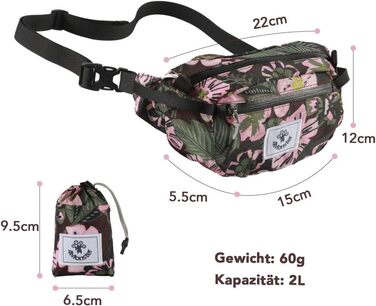 Водонепроникна поясна сумка 4Monster для чоловіків та жінок, 2L, армійний зелений/квітковий рожевий, для подорожей, спорту та активного відпочинку