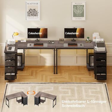 Комп'ютерний стіл Coleshome L-подібної форми 100x70 см з 4 шухлядами, сірий, для офісу, робочого кабінету, спальні