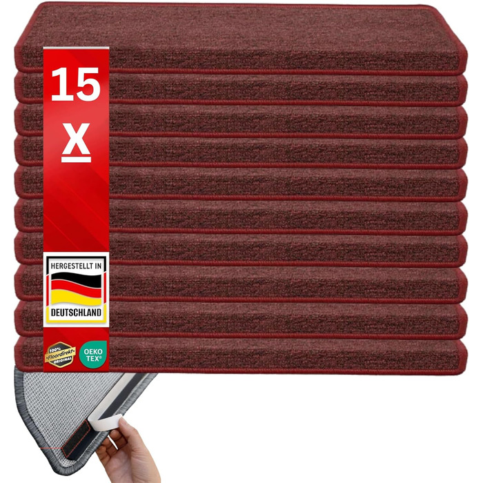 Сходинкові килимки Casa Pura London, 15 шт., 11 кольорів, міцне кріплення, стабільна кутова рейка, винно-червоний (прямокутні)