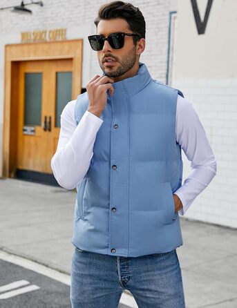 Чоловічий пуховий жилет Flygo - теплий, легкий, без рукавів, блакитний (XL)
