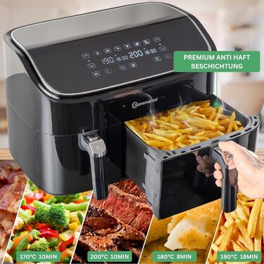 Фритюрниця повітряна Sommertal HF760-7,6L XXL з сенсорним екраном, 8 програм, 2000 Вт - енергоефективна та здорова, велика фритюрниця Air Fryer (9.0L Dual)