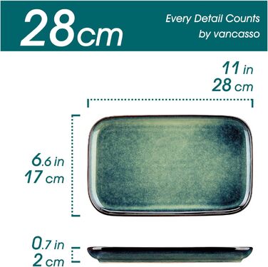 Набір сервірувальних тарілок Vancasso Stern (4 шт.) з кераміки, зелений. Тарілки для їжі, десерту, тортів, сніданку. Можна мити в посудомийній машині та використовувати в мікрохвильовці.