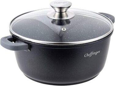 Чавунна каструля Cheffinger з кришкою, 24 см, індукція, чорна
