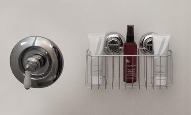 MaxHold Suction Cup Shower Caddy Deep Rectangular Single-Tier, No-Drill Mounting – Stainless Steel, Rustproof – Kitchen & Bathroom Storage