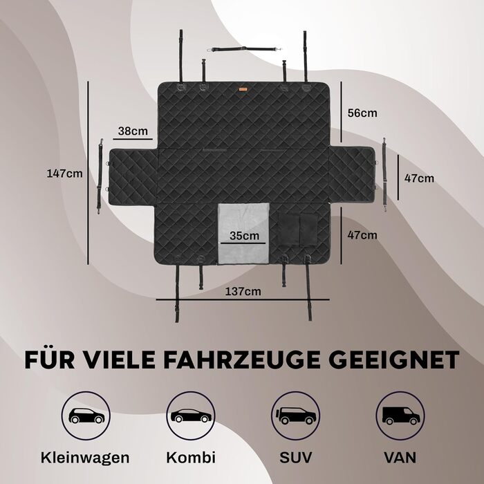Захист для заднього сидіння автомобіля для собак Hainberger: водовідштовхувальний, анти-царапин, з боковим захистом та віконцем, 137x147 см