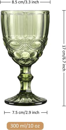 Joeyan 300ml Green Wine Glasses, Set of 4 Vintage Goblets with Cut Glass, Colored Wine Glass for Wine Juice Drinks, Red Wine Glasses White Wine Glasses Drinking Glasses with Stem, Dishwasher Safe