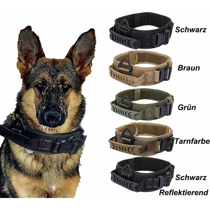 Тактичний нашийник для собак з контролем, 7 см, з двома пряжками, для великих собак (відбиваючий, чорний)