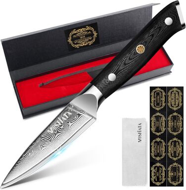 Набір кухонних ножів MOSFiATA Damast - 5 предметів з VG10 сталі. Включає: ніж кухарський, сантаку, для хліба, універсальний та для фруктів. Преміум якість, подарункова коробка.