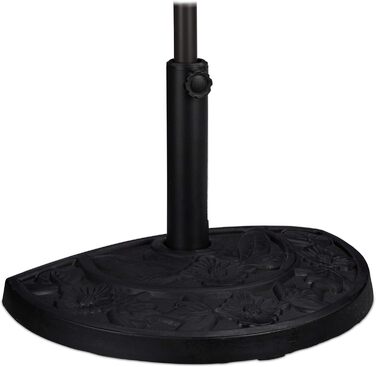 Relaxdays Half-Round Parasol Stand, for Pole Diameters 34-50 mm, Weatherproof, Flower Design, Garden & Balcony, Black