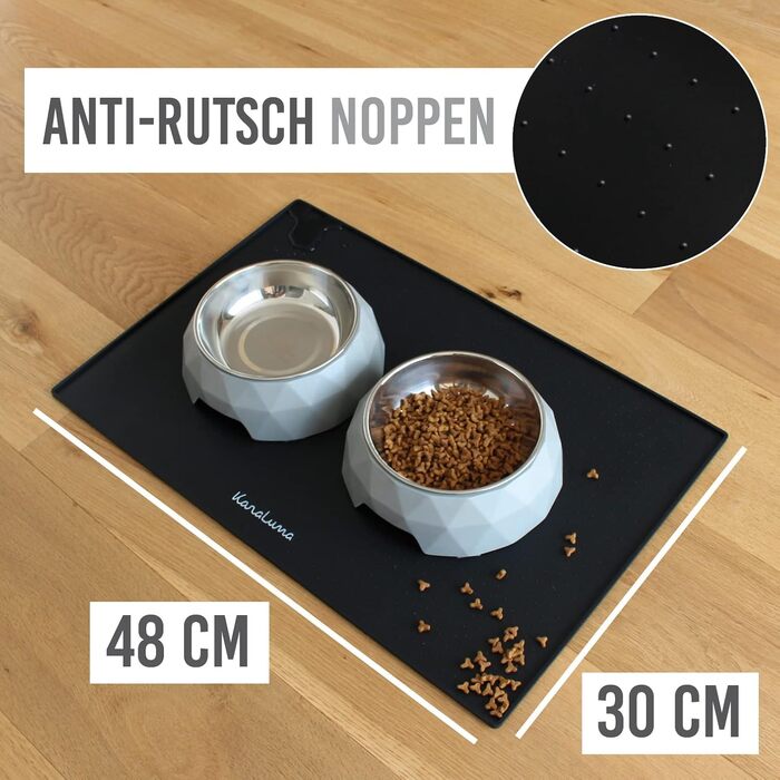 Силіконовий килимок KaraLuna Premium для годівлі котів та собак, 60 x 40 см, чорний, кутовий