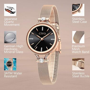 Жіночий кварцовий годинник CIVO A-4 Rosegold: мінімалістичний аналоговий годинник на шкіряному ремінці, водонепроникний